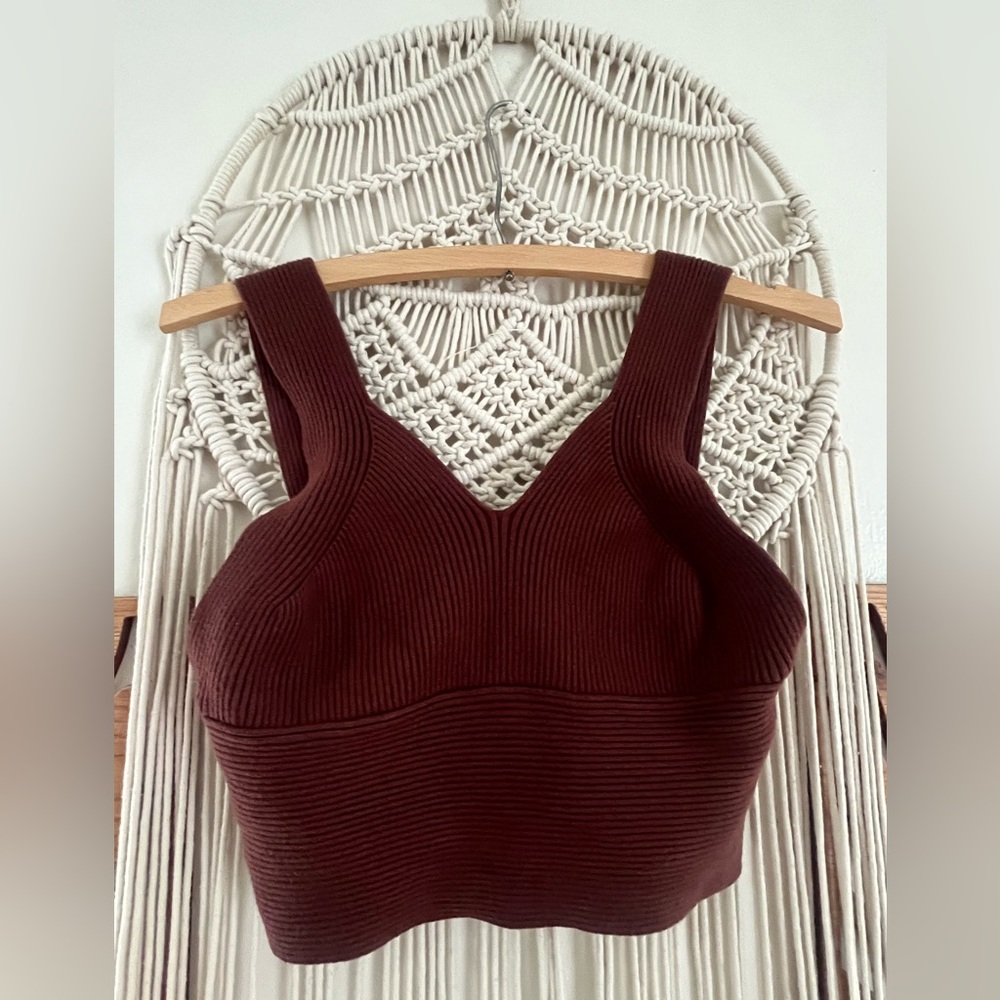 Brown Knit Ribbed Crop Tank Top